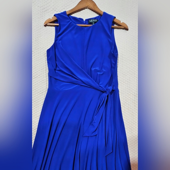 LAUREN Ralph Lauren Royal Blue Wrap Maxi Coctail Dress Nordstrom Size 10 - Picture 5 of 5